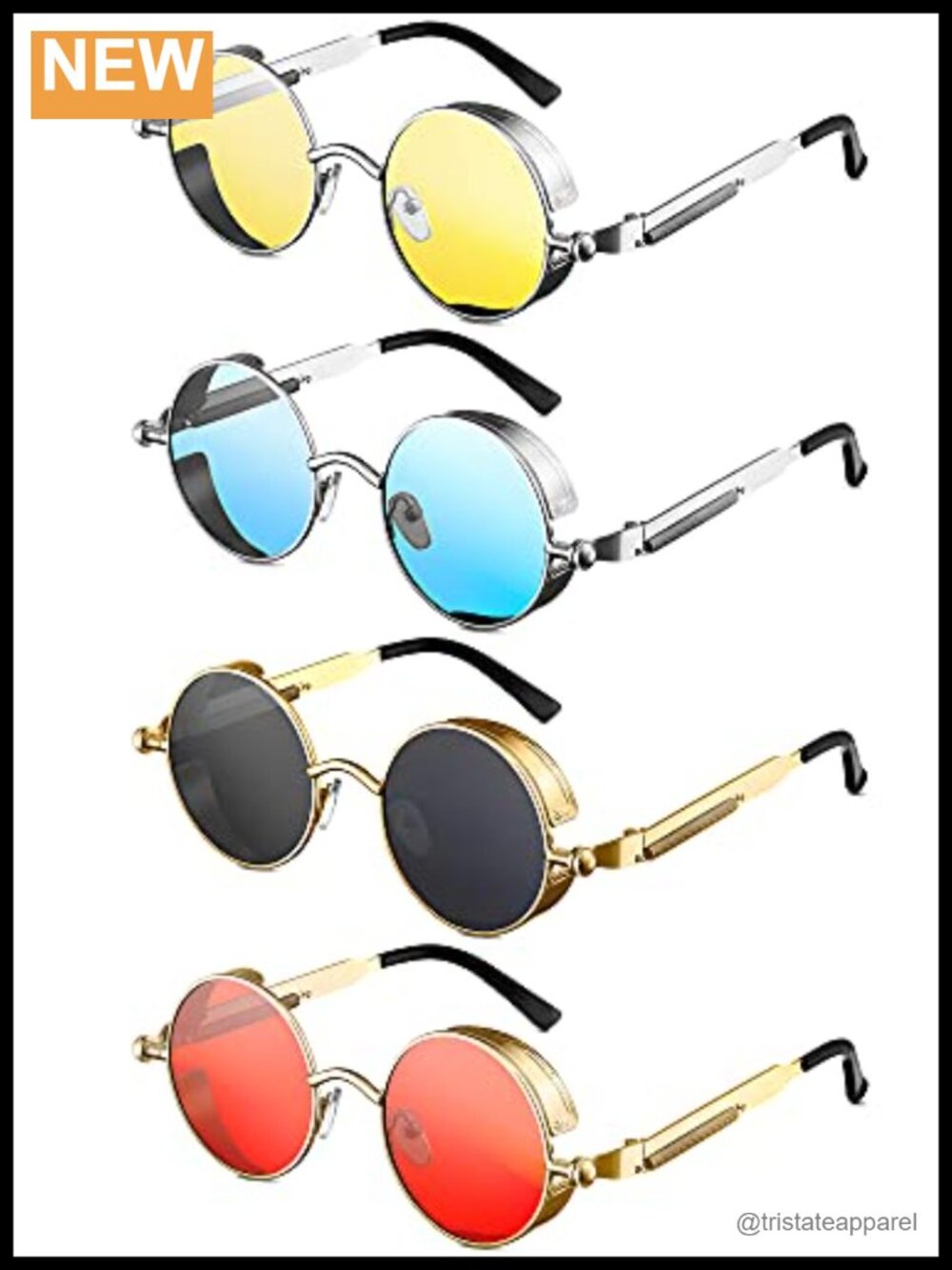 Retro Round Steampunk Sunglasses Metal Frame 4 Pairs